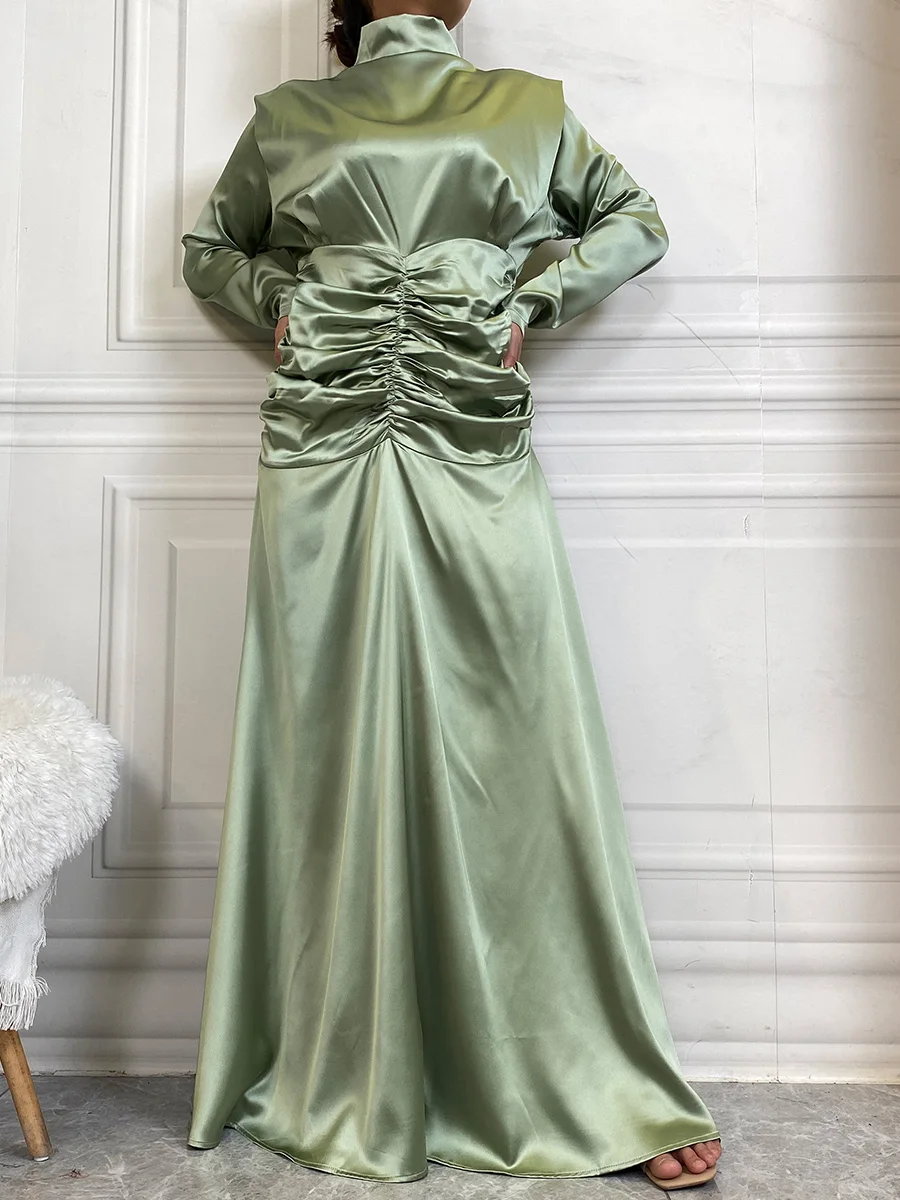 

Ramadan Eid Shiny Pleated Djellaba Muslim Dress Dubai Fashion Glossy Abaya Muslim Robes Islam Robe WY1289