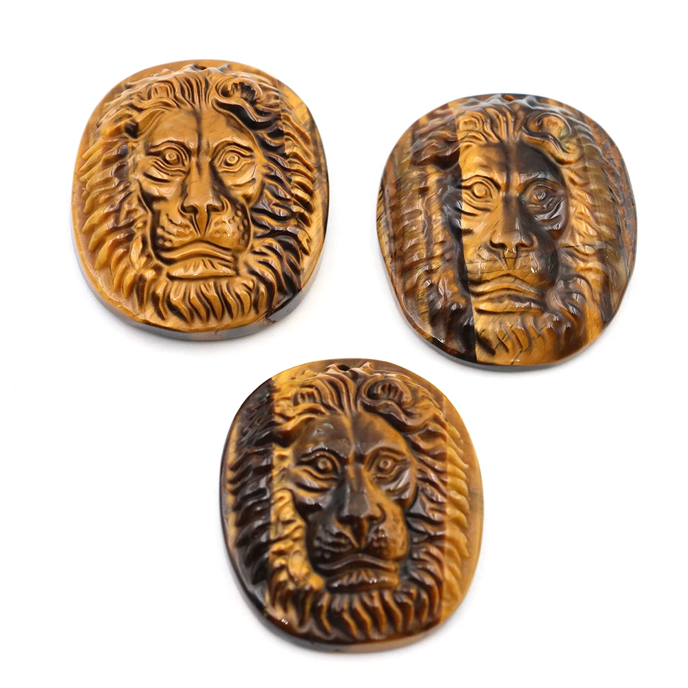Natural Stone Tiger Eye Lion Shape Pendant Crystal Crafts Healing Gemstone Quartz Animal Figurine Gem Carving DIY Jewelry Making