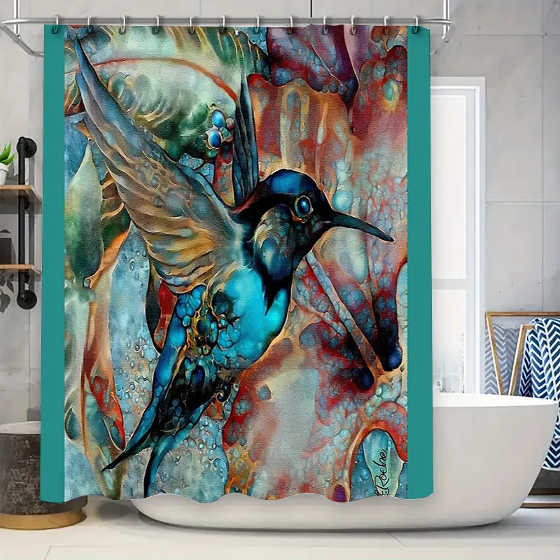 

Bluebird Shower Curtain Nature Birds Pattern Bathroom Decor Forest Wildlife Teal Backdrop Washable Fabric Home Textile