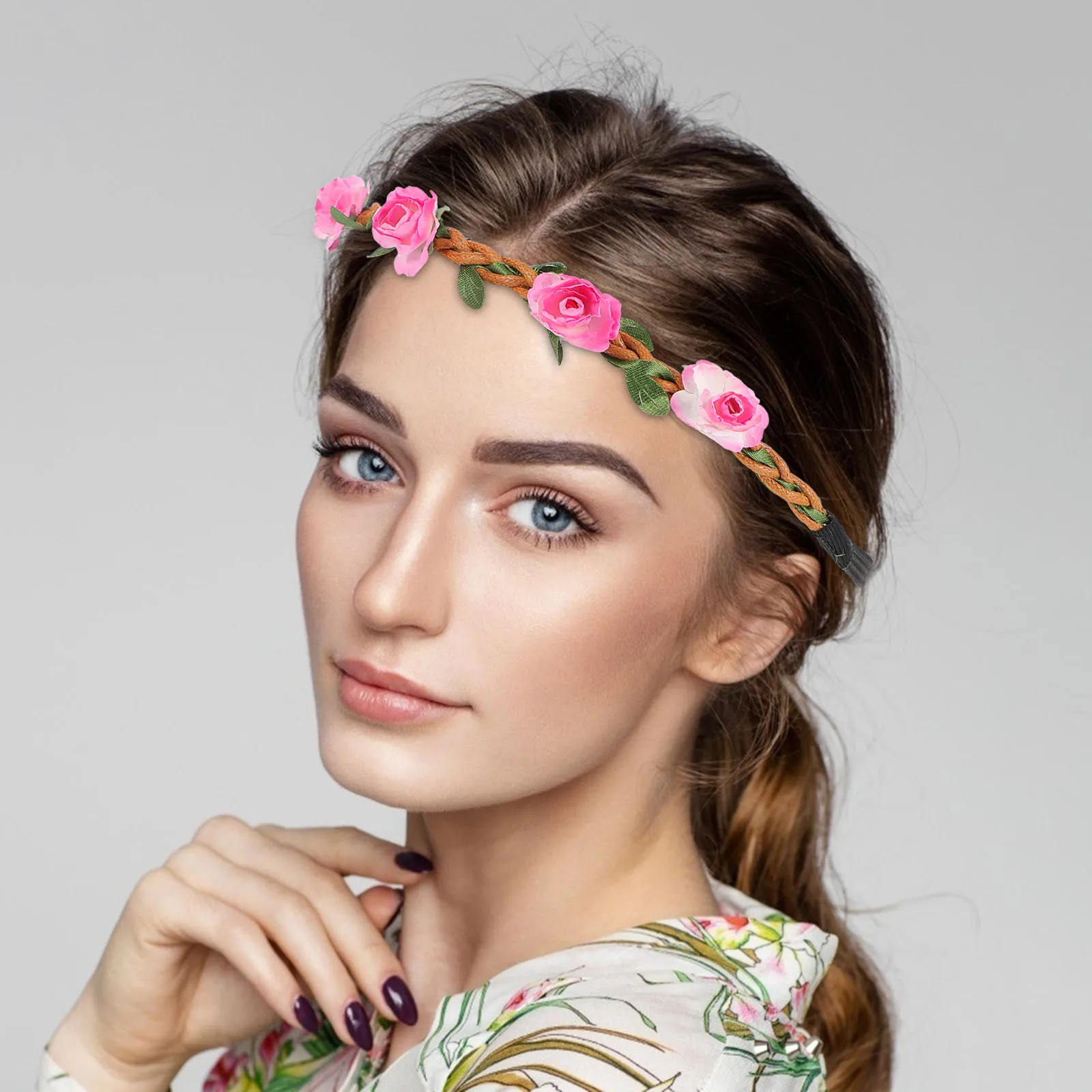 

4pcs Rose Hairband Wedding Floral Headpiece Garland Headband for Party Festival Bridesmaid Communion Celebration