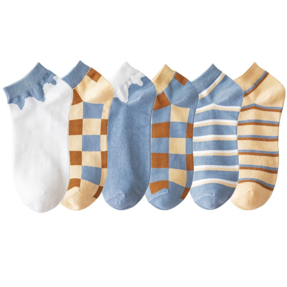

10Pairs Breathable Grid Stripe Ankle Socks Colorful Non-slip Women Tube Socks Thin Hosiery Simple Mid-calf Socks Gifts