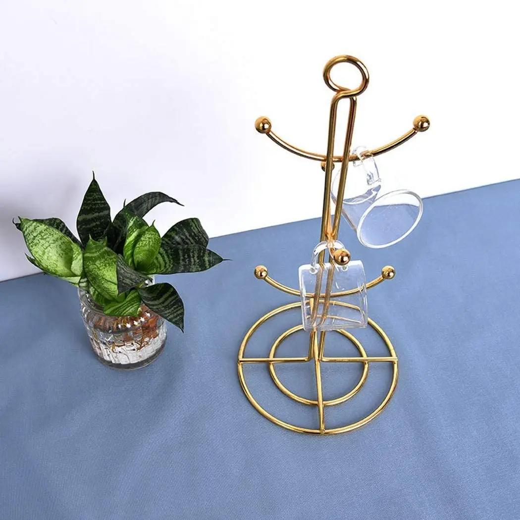 Árbol de tazas de encimera, secador de tazas de café de cocina de 6 ganchos, soporte de tazas de té de encimera de árbol, dorado