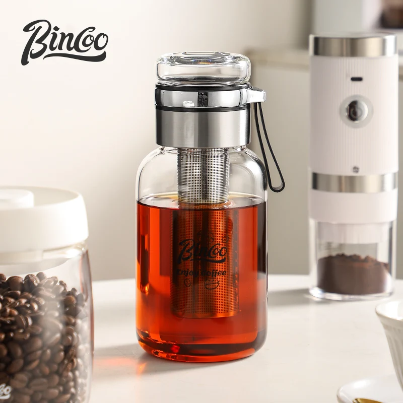 Bincoo-taza de café transparente de acero inoxidable, filtro largo, taza de extracción en frío, olla de elaboración de vidrio para remojo en frío, agua de 500ml para oficina