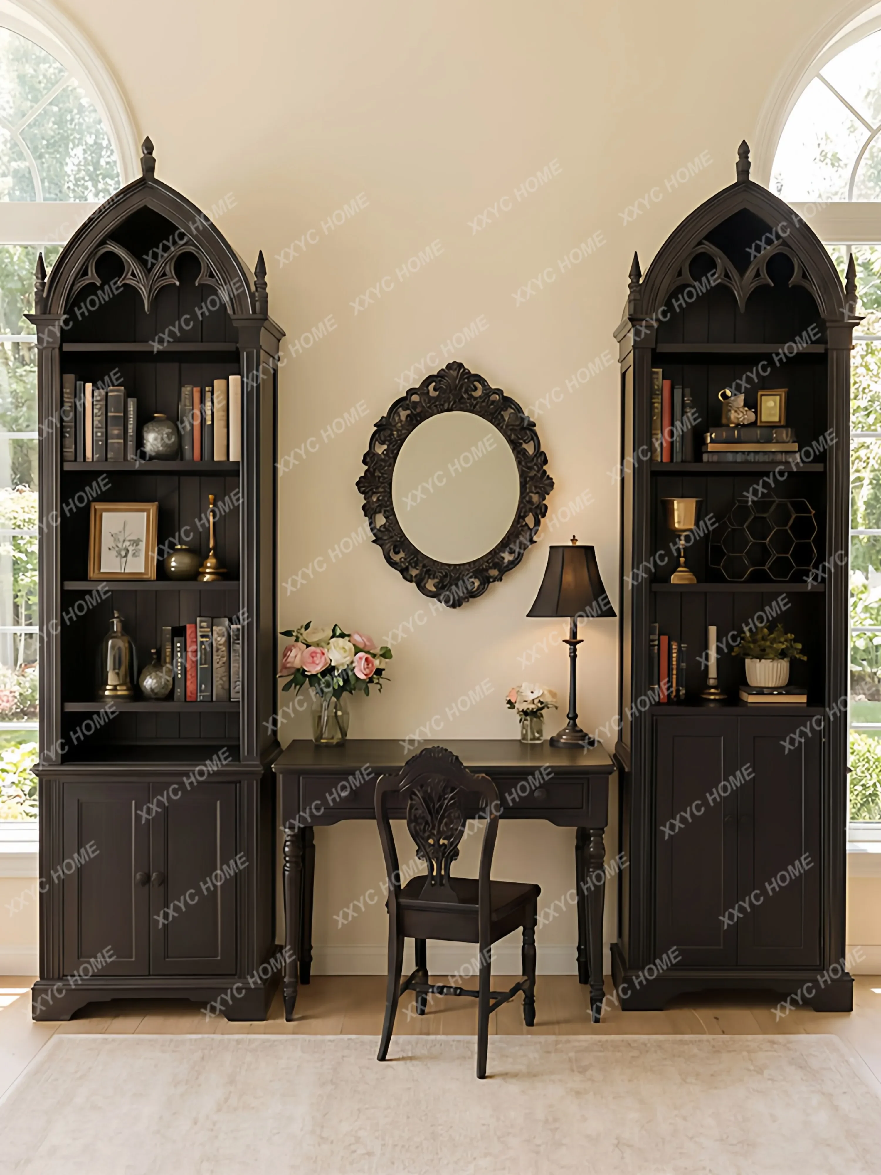 

Retro light pickup retro solid wood carving flower bookcase living room wall locker bedroom storage cabinet