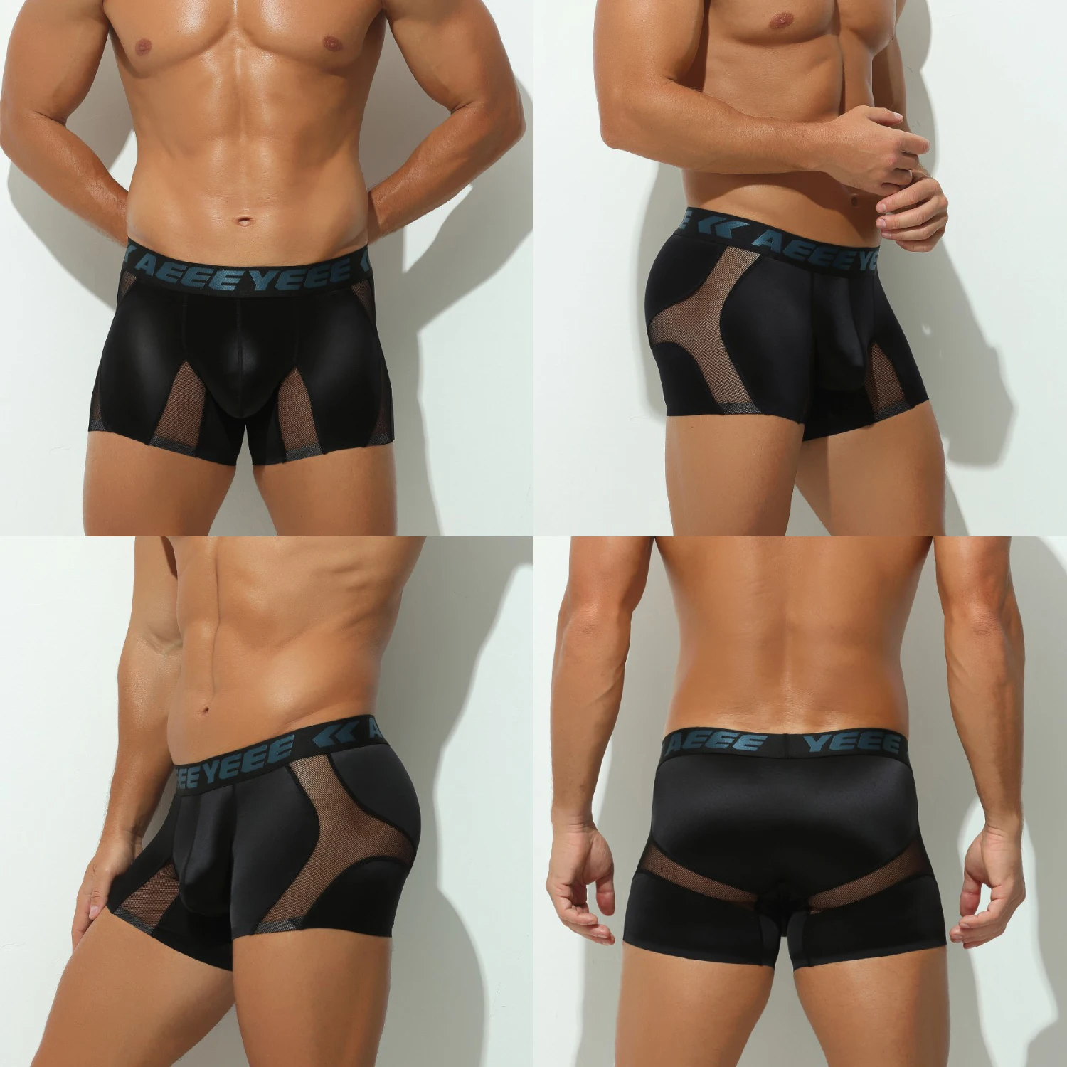 2PCSMen's Boxer Shorts Lengthened Anti-abrasion Leg Boxer Shorts Sports Underwear Fitness Quick-drying Mesh Breathable Underwear