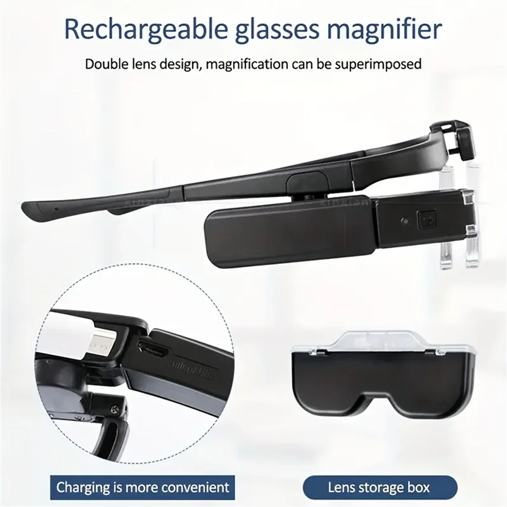 Rechargeable Head Magnifier Glasses USB Rechargeable Illuminated Multi-functional Magnification Glasses for Reading And Repair T