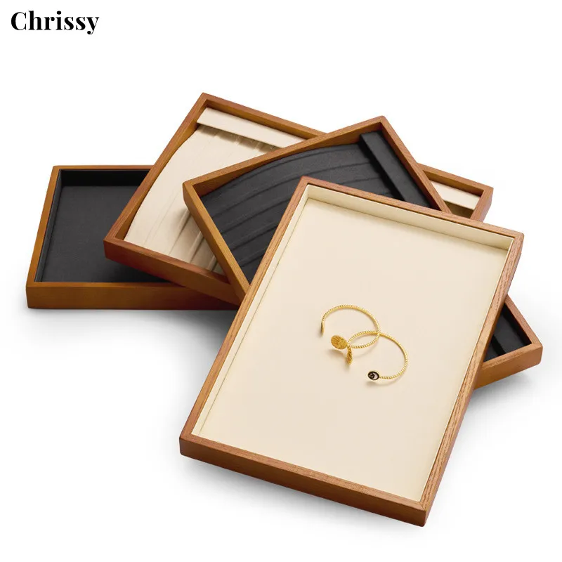 Multi-function Wood Flat Jewelry Tray Stackable Jewelry Drawer Organizer Bracelet/Watch/Earrings Showcase Jewelry Holder
