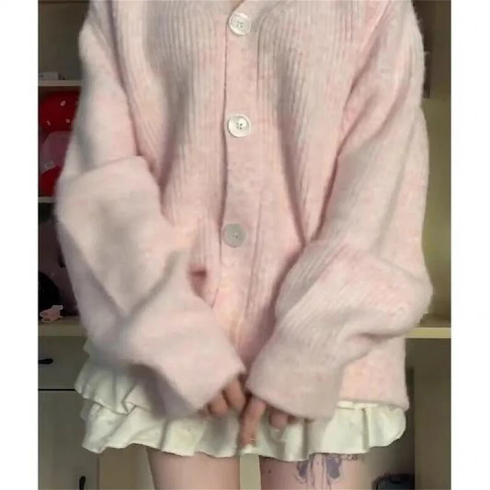 V-neck Cardigan Women Pure Knitted Sweet Princess Fashion Soft Loose Korean Style Girls Autumn Students Collage New Coats