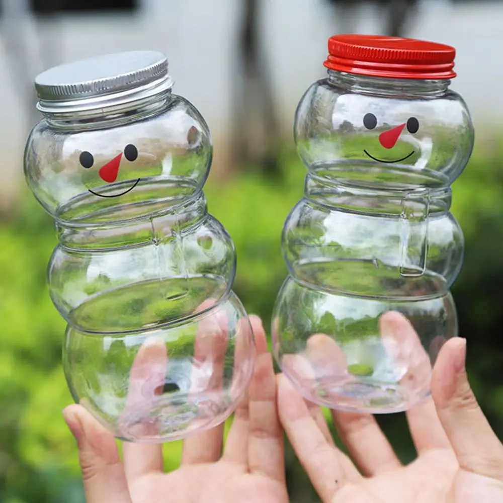 Gifts 500ml Christmas Candy Jars Thick Christmas Snowman Shaped Snacks Storage Bottle Multi-function Plastic Decorative Box