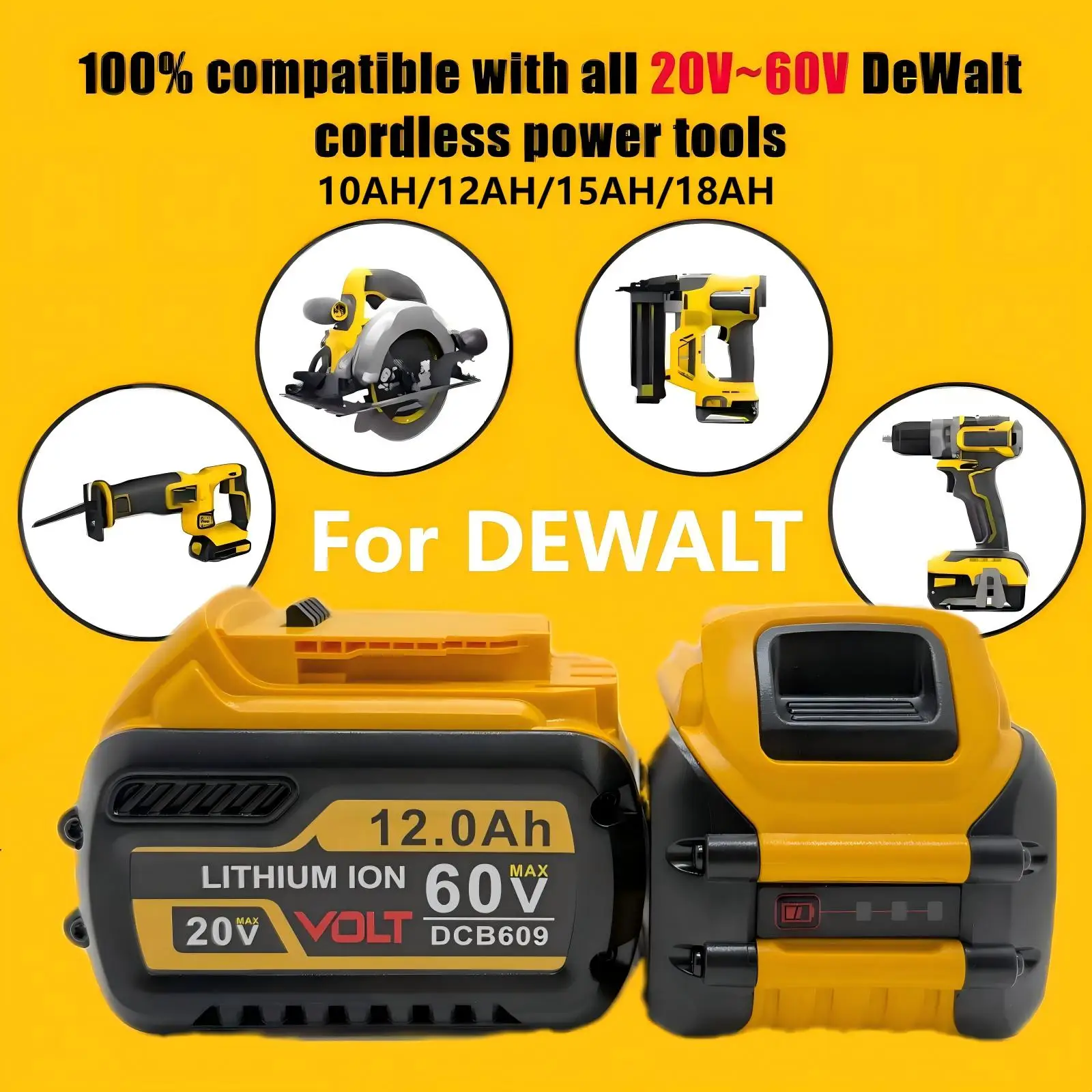 Совместимый с DEWALT аккумулятор 20 В/60 В 6 Ач 12 Ач большой емкости для электроинструментов DCB606 DCB205 DCB206 DCB200 MAX Совместимый с DEWALT аккумулятор 20 В/60 В 6 Ач 12 Ач большой емкости для электроинструментов DCB606 DCB205 DCB206 DCB200 MAX