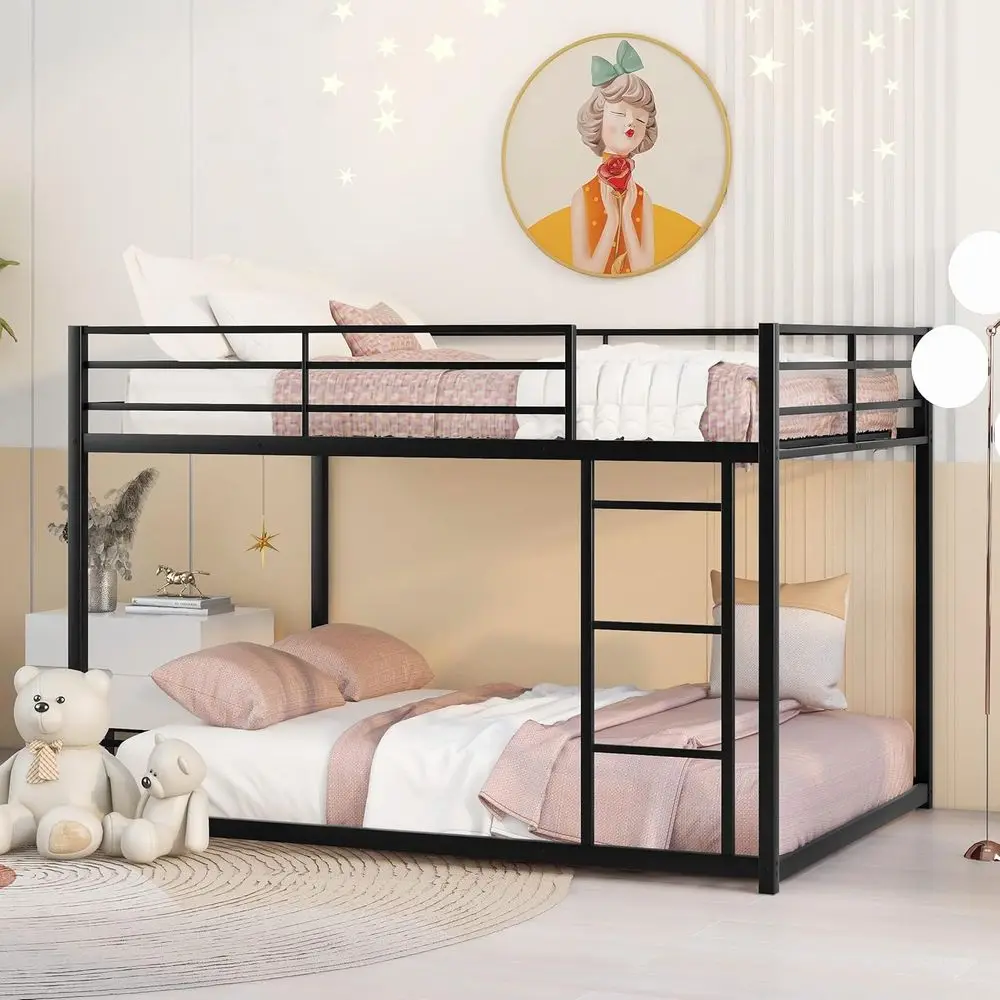

Sturdy Metal Bunk Bed with Safety Rails, Ladder, and Heavy-Duty Slats, No Box Spring Needed (Black)