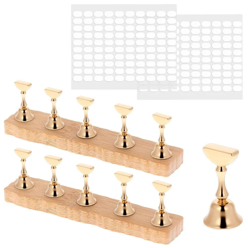 Dual Set Nail Holder Stand with 200 Pcs Double-Sided Tape for DIY and Salon Use