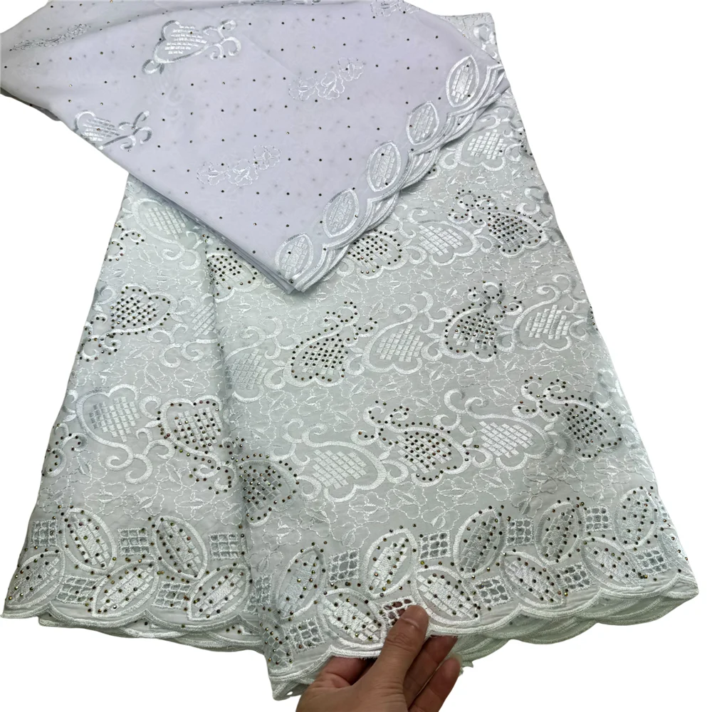 Wholesale Cotton African Lace Fabric High Quality Swiss Voile Lace Fabric Nigerian Dry Lace Fabrics With Stones Wedding 23A127