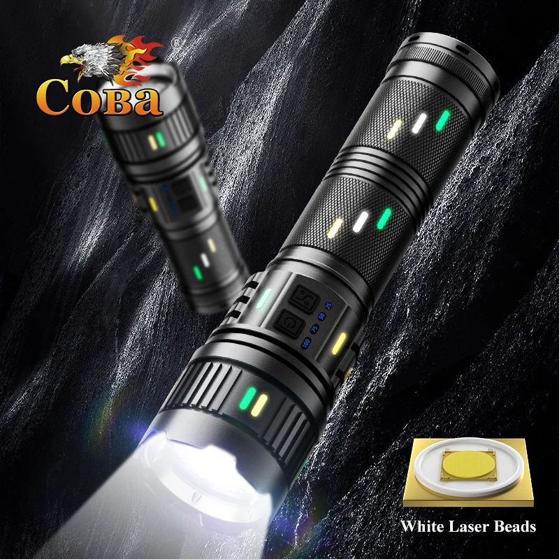 Ultra Bright 100W White Laser LED Flashlights Rechargeable Long Range Zoom Tactical Torch Outdoor Camping Emergency Lantern