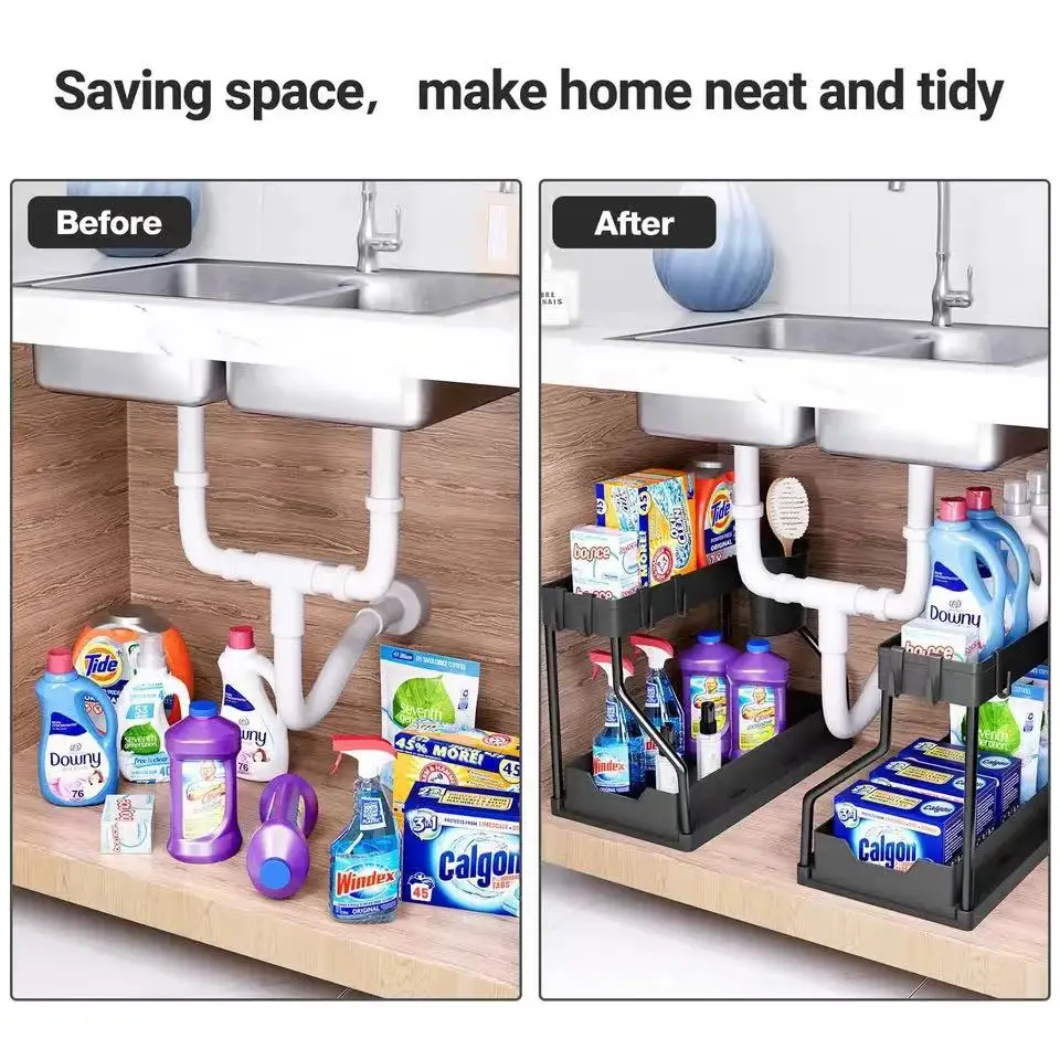 Kitchen Under Sink Storage Organizer, 2 Tier Drawer, Multipurpose Rack, Bathroom Shelves, Cabinet