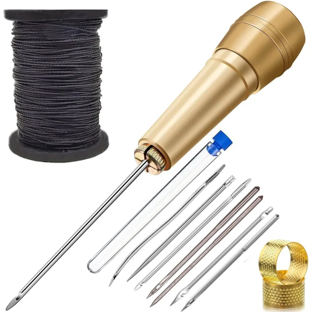 

Multifunctional Leather Sewing Awl Set Replaceable with Handle Shoes Repair Tool Kit Professional Nylon Thread