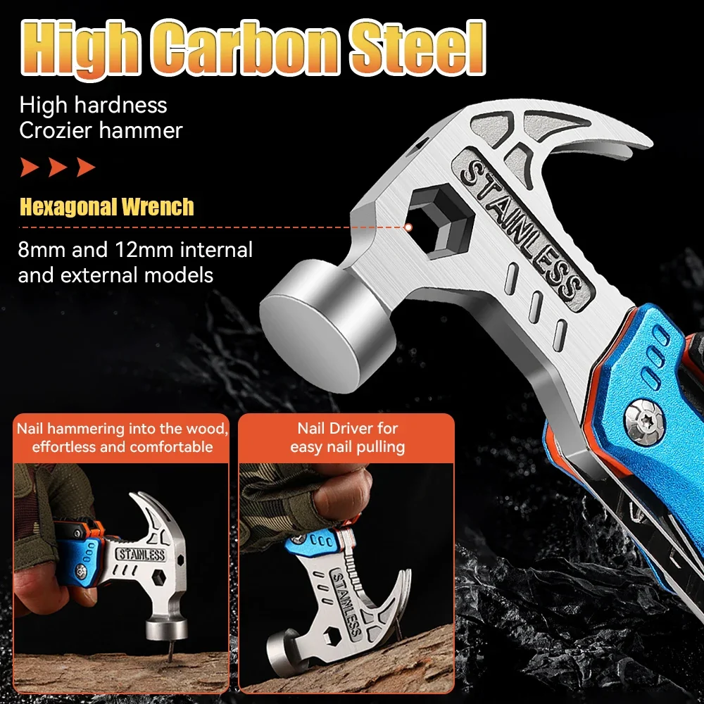 Upgraded Adjustable Wrench Multitool Hammer 18 in 1 Pocket Multi Tool Knife with Spring-Action Pliers For Outdoor Camping Daily