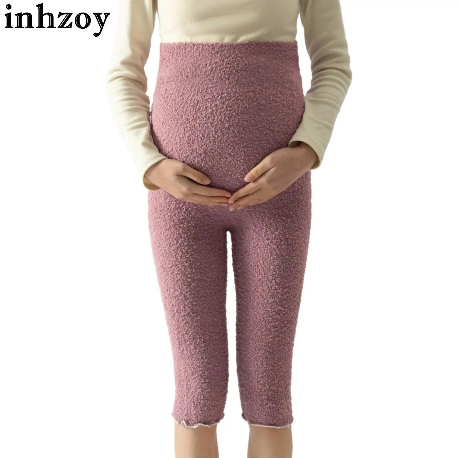

Флисовые теплые брюки длиной до колена для беременных, шорты с высокой талией, одежда для сна, домашняя одежда, домашняя одежда на весну, осень, зиму