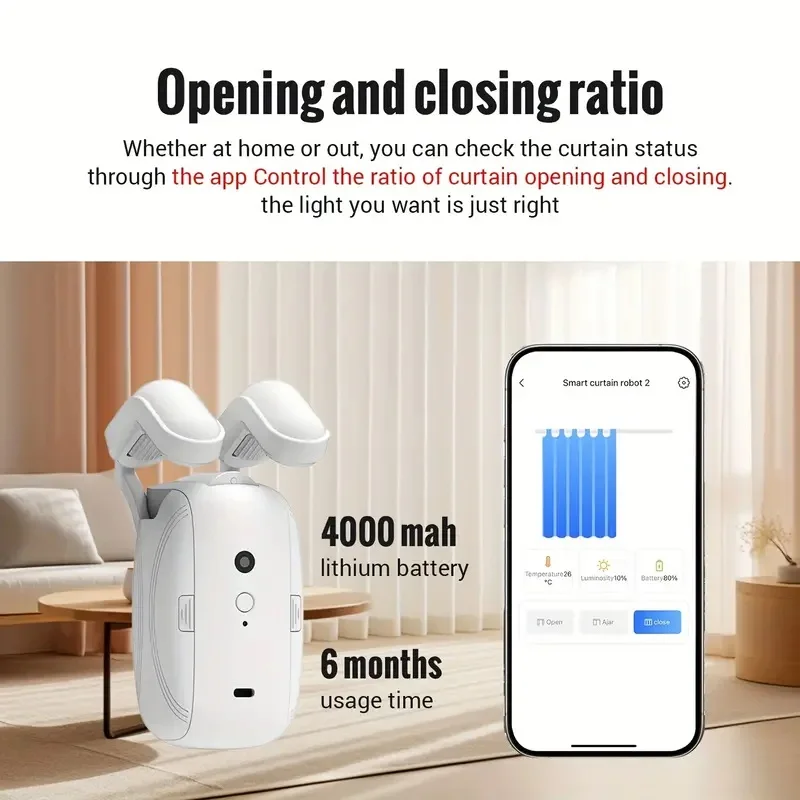 1/2pc Smart Automatic Curtain Opener - Remote Control With App/Timer/Voice，Automatic Light Sensor (For Roman Rod/T/U Track 3in1）