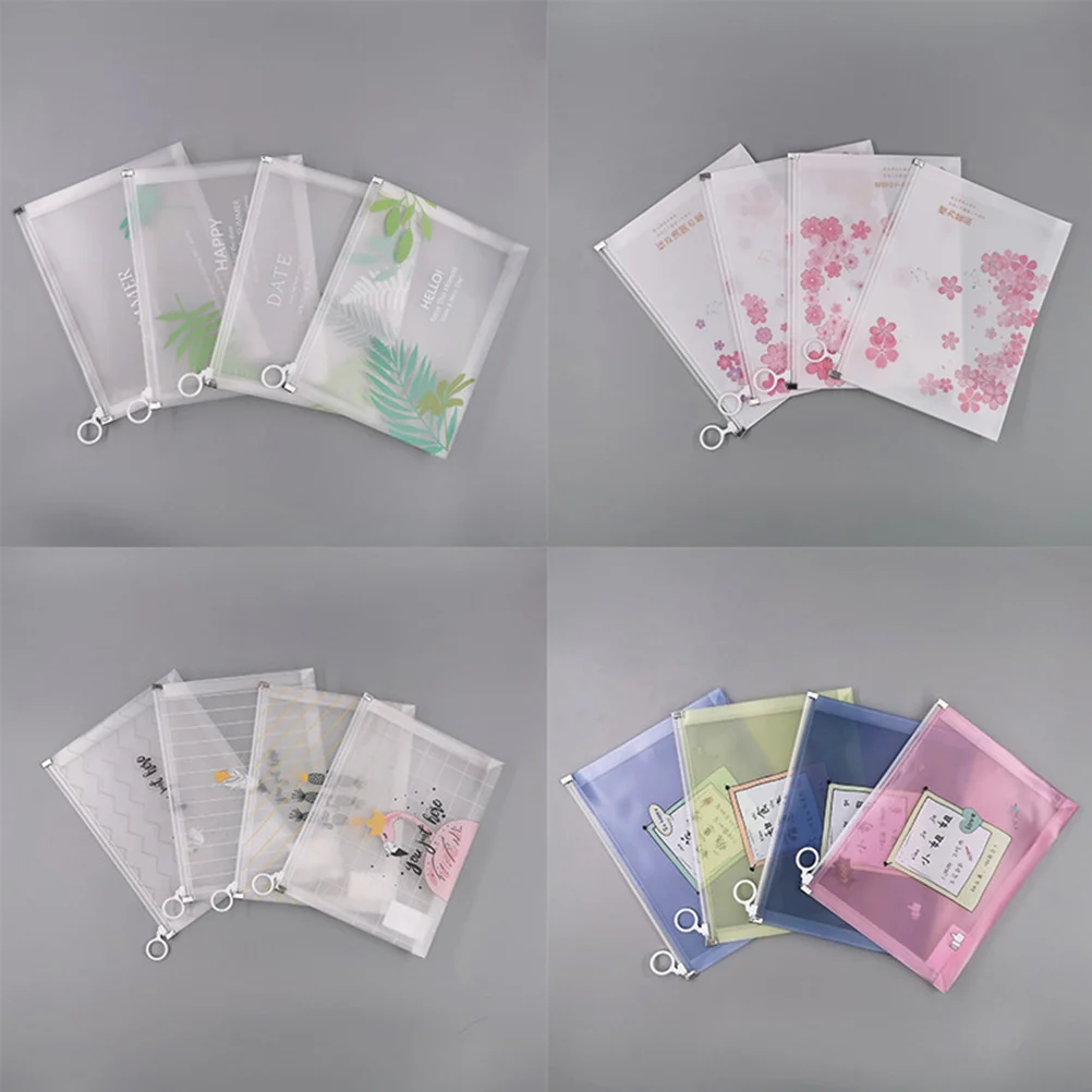 

4 Pcs Students Accessories Pencil Case Zipper File Bags Pockets Stationery Holder Green Transparent Organizer