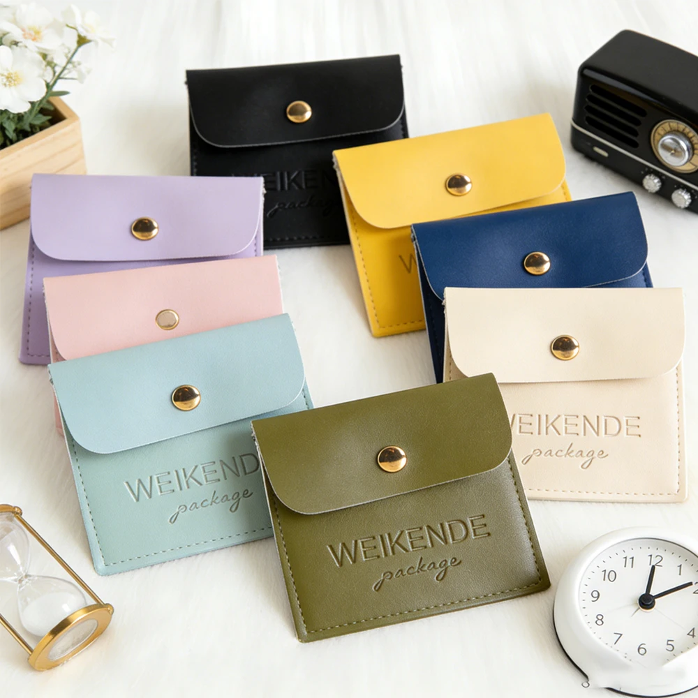 

50Pcs Personalized Logo PU Leather Bag Snap Button Jewelry Pouch Rings Earrings Bracelet Pendant Perfume Headset Organizer Boxes