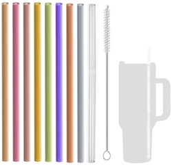 9 Pack Reusable Straws with Cleaning Brush, Replacement 40 oz Silicone Straws for Stanley Quencher Travel Bottles
