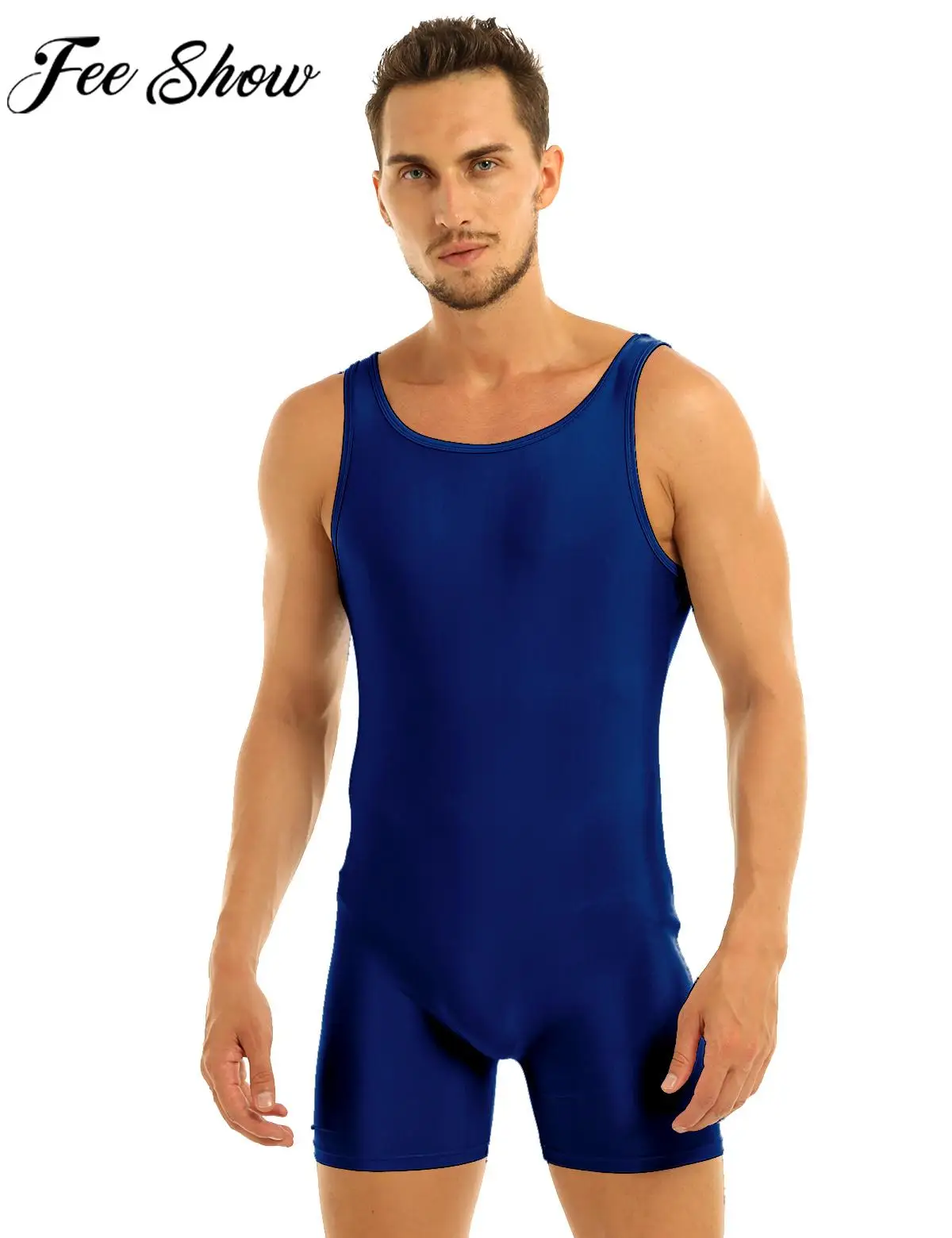 Mens Bodysuit Swimwear Swimsuit Rash Guard Sleeveless Stretchy Solid Color Soft Unitard Dance Gymnastics Yoga Leotard Sportswear