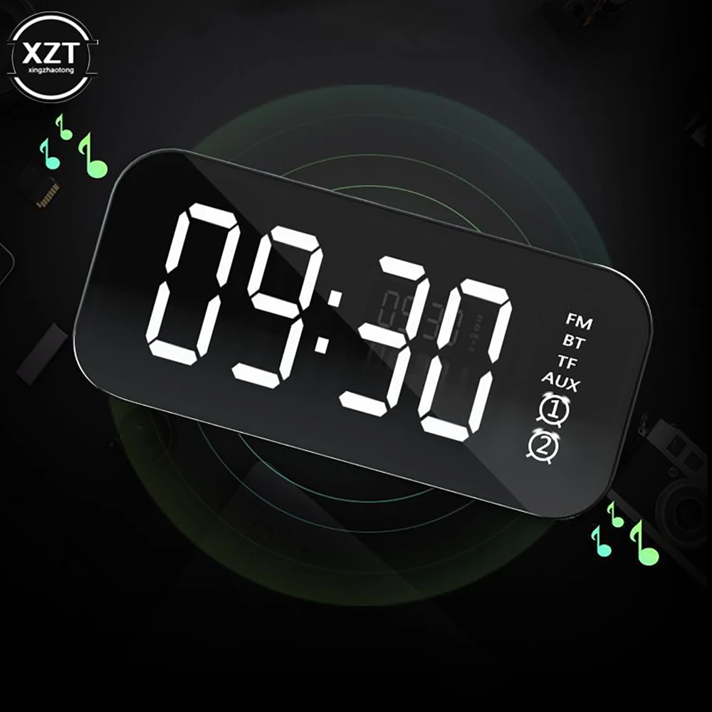 LED Mirror Screen Alarm Clock 5.0 Speaker Hand-free Call Watch Table Digital Clock Portable Wireless Bluetooth Table Decor