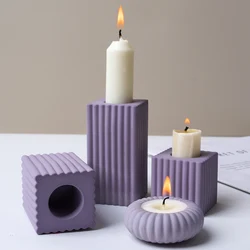 사각형 줄무늬 촛대 실리콘 몰드, DIY 수제 원형 석고 송진 촛대, 거치대 주조 금형, 가정 장식 공예 선물