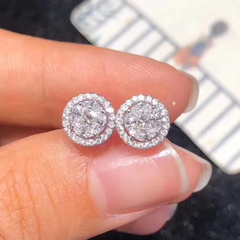 Huitan Elegant Round Shape Stud Earrings Female Daily Jewelry with Bright Cubic Zirconia Silver Color Ear Studs Lady Accessories