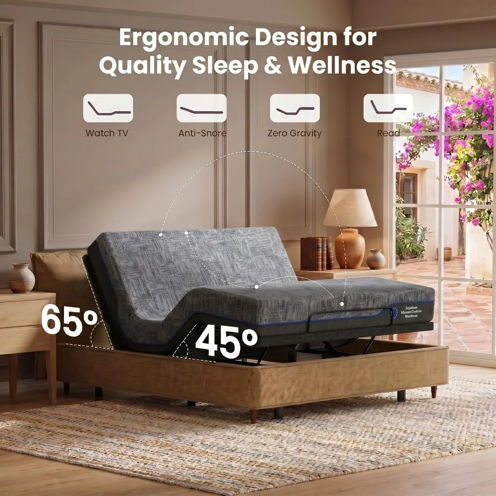 Queen Adjustable Bed Frame with Remote, Zero Gravity, LED Light, USB Charging, Easy Assembly