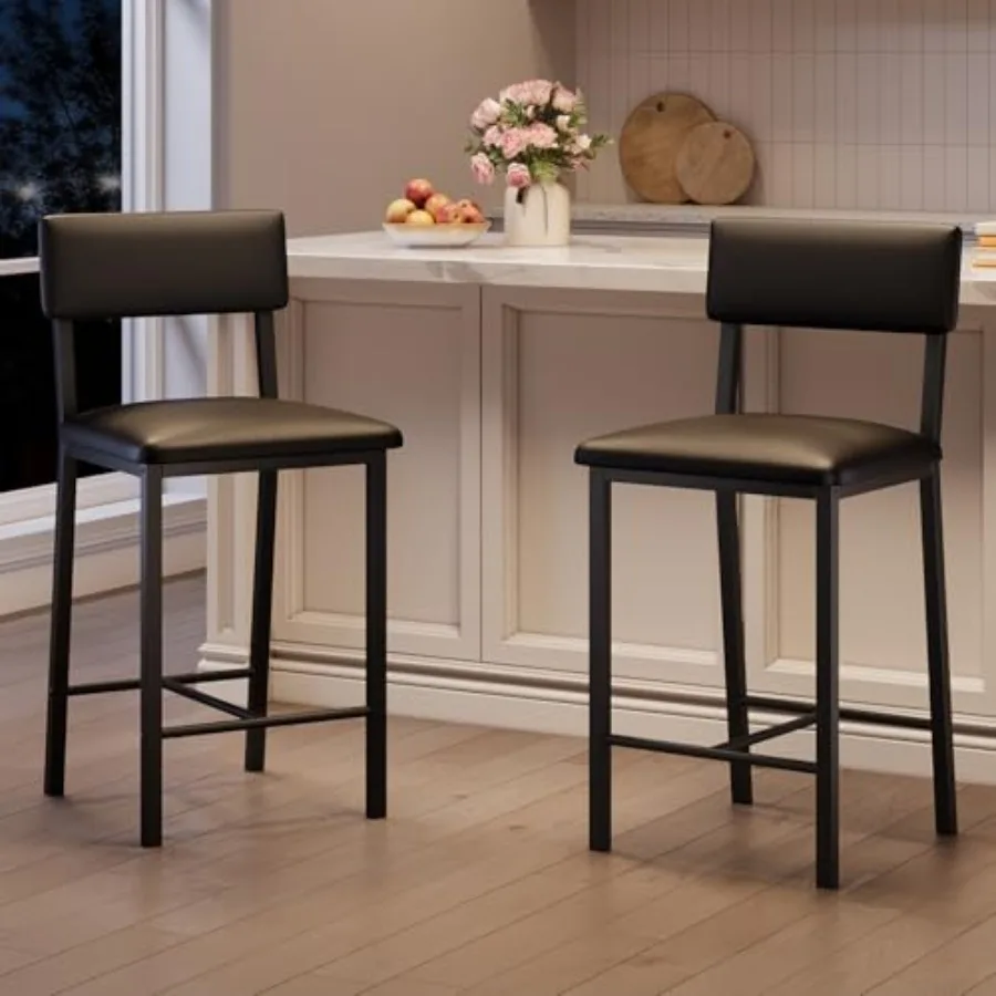 

Upholstered Counter Stools with Back and Footrest, PU Leather Counter Height with Thickened Metal Legs for Kitchen Island, Bar