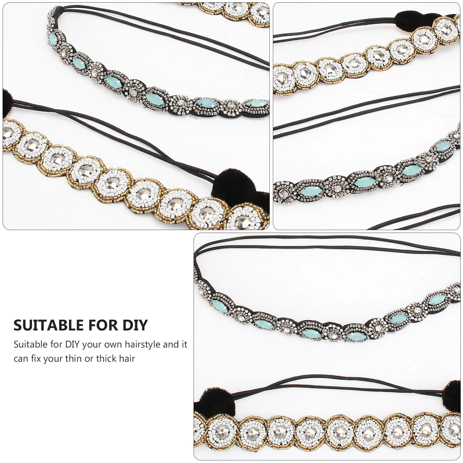 

6pcs Crystal Beaded Hair Band For Women Durable Stretch Headband Pearl Style Elegant Hairbands Daily Party Use (Mixed