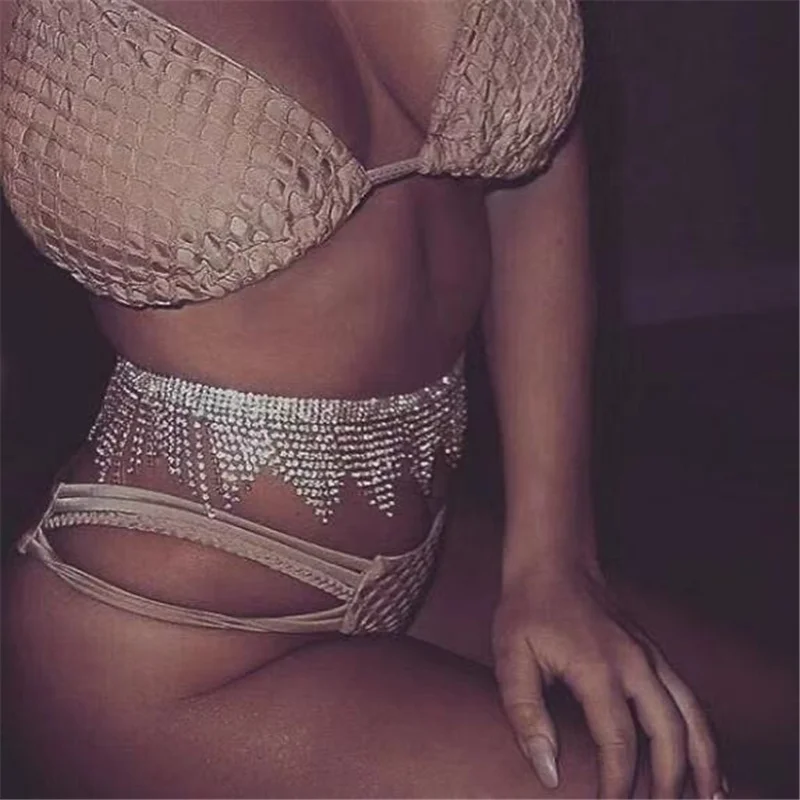 

Women's sexy shiny Rhinestone tassel irregular body chain waist chain jewelry women's belt beach charm bikini belly chain luxury