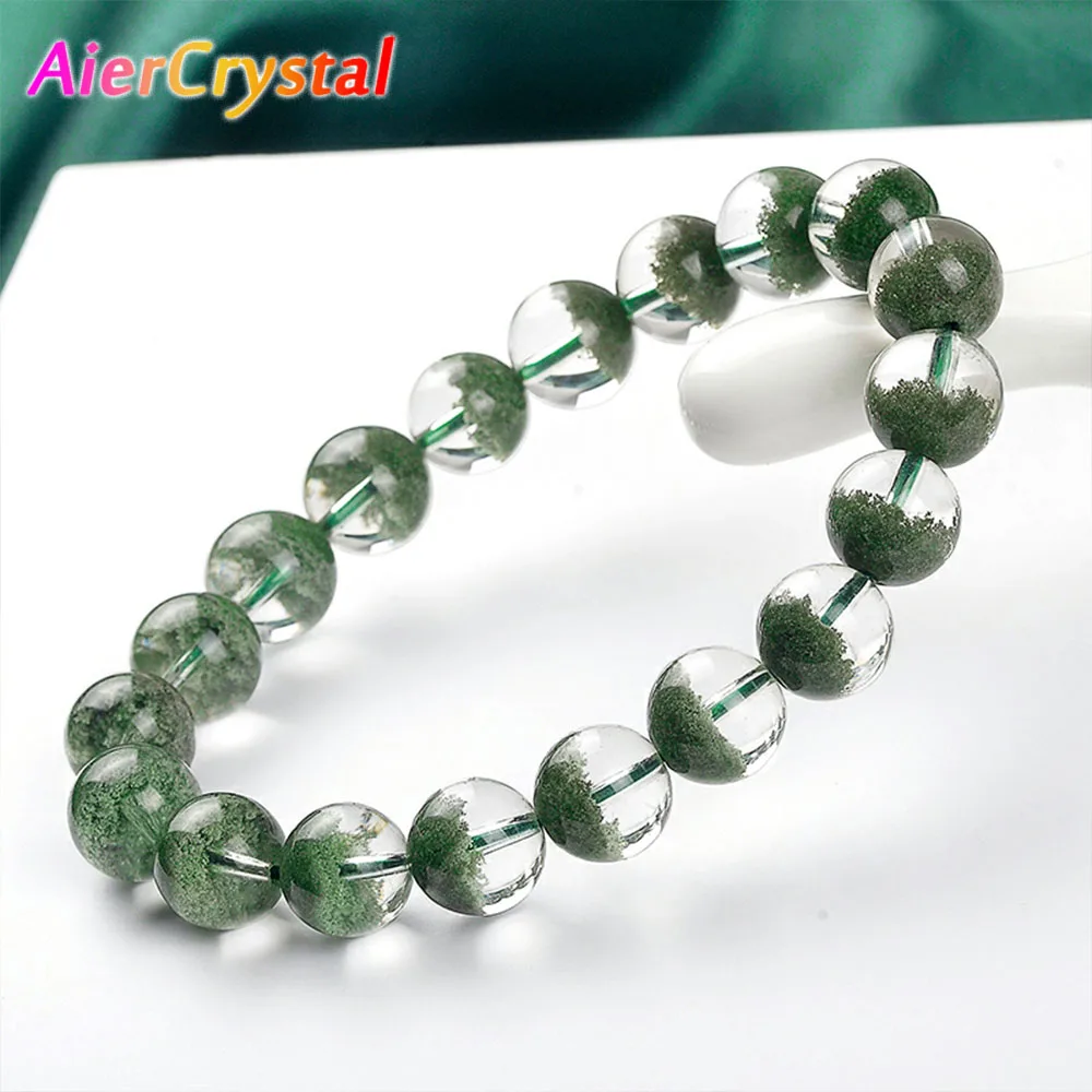 Natural Green Ghost Cornucopia Bracelet Single Circle Lucky Crystal Healing Stone Collection Jewelry Couple Halloween Gift