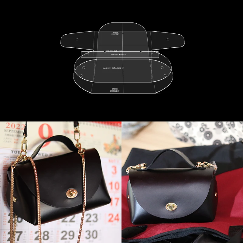 1Set Handmade DIY Leather Craft Clutch Cross-Body Bag Pattern Stencil Pattern Acrylic Sewing Template 17.5x7.5x10cm