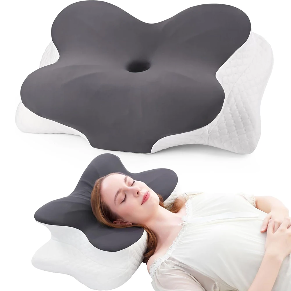 Verstellbares Nackenkissen, Nackenkissen aus Kontur-Memory-Schaum mit Kühletui für seitliche Rücken- und Bauchschläfer, ergonomische Unterstützung