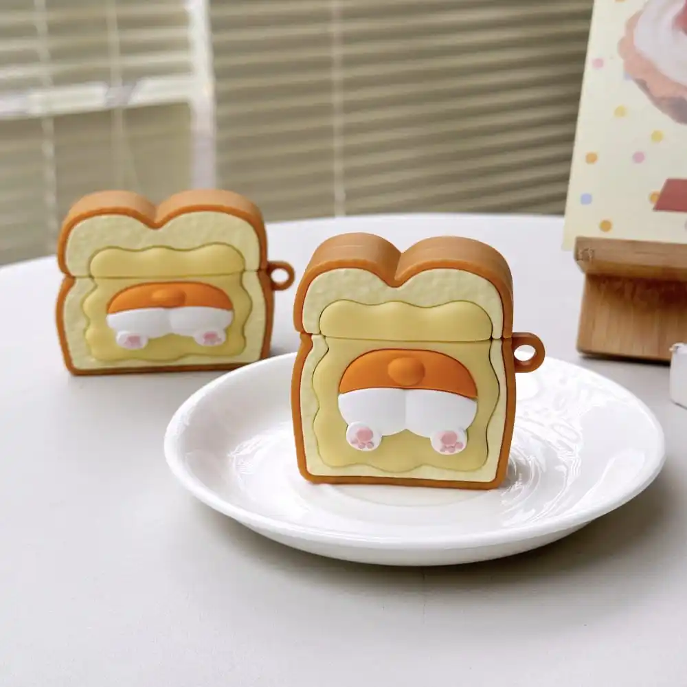 Cute Cartoon Corgi Butt Bread Earphone Protective Case for AirPods 1 2 3 Pro 2rd Soft kawaii Silicone Anti-fall Protect Cover