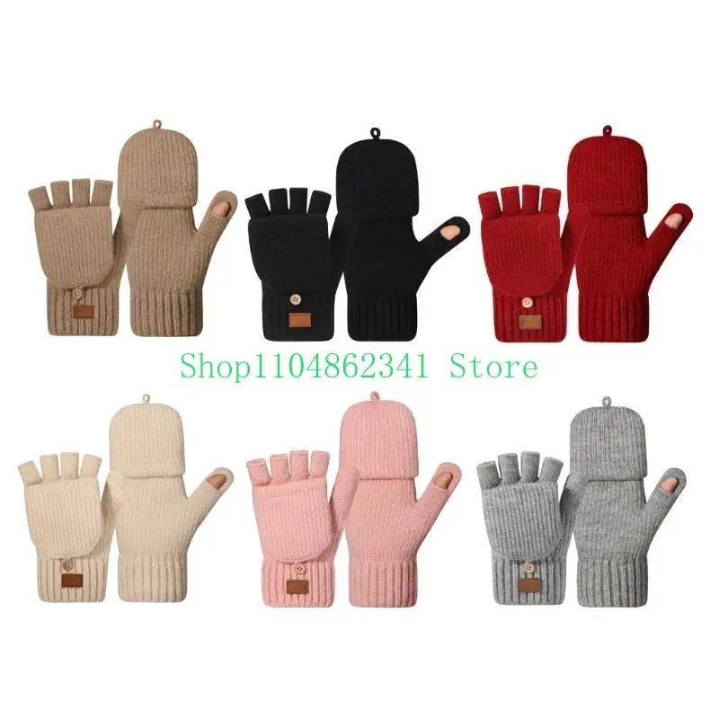 

652F Women Half Finger Winter Gloves Thickened Design Soft Knitted Handwear Cold Weather