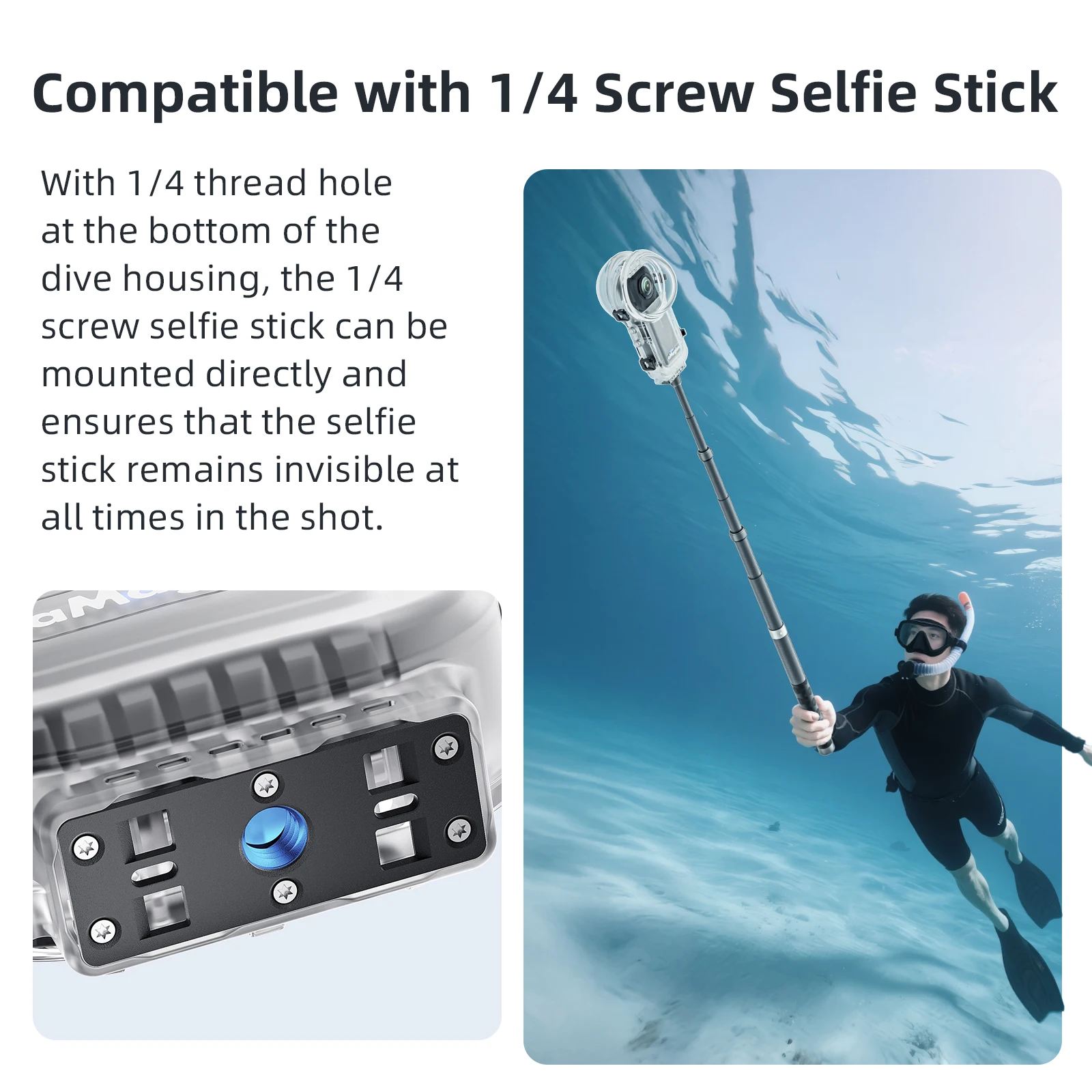Insta360 X5用 aMagisn 60m/197ftダイビングハウジング、曇りのない水中ケース、Insta 360 X5アクセサリー用の目に見えない防水シェル