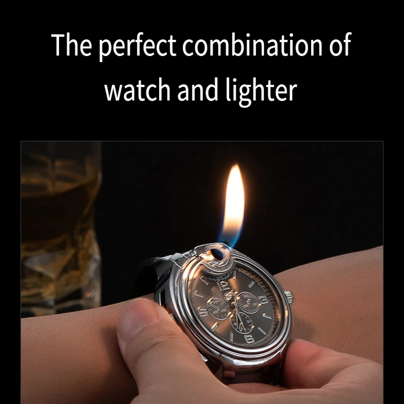 

New Creative Men's Sports Metal Open Flame Two-in-one Watch Lighter Personalized Gift Lighters & Smoking Accessories Cigarette