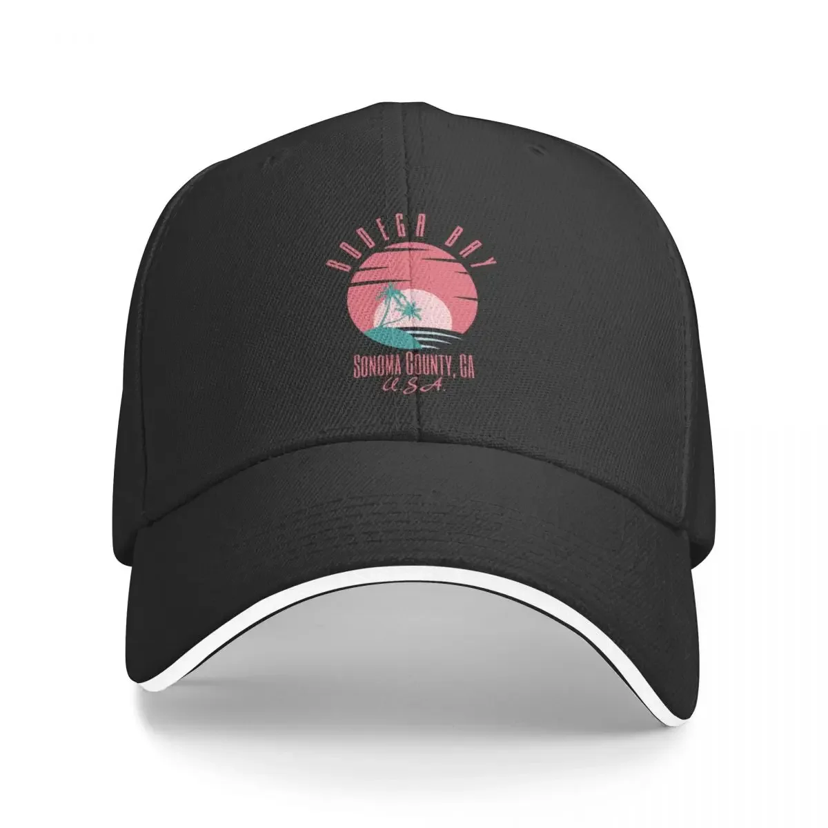 Retro Eighties Bodega Bay Sonoma County California U.S.A.- Pastel Red Text Baseball Cap |-F-| summer hat Caps For Men Women's