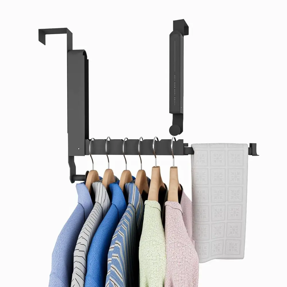Portable Over-Door Drying Rack with Hooks for Towels, Clothes, and Laundry - Space Gray, 1 Pack
