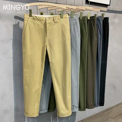 97%Cotton Autumn Winter Casual Pants Men Business Fashion Classic Solid Color Stretch Straigh Grey Khaki Brand Trousers Male 38
