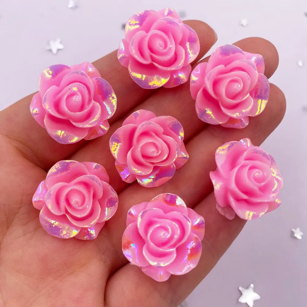 20mm AB Resin Rose Flatback Flower Rhinestone Gems 20Pcs Scrapbook Wedding Ornaments Applique Crafts DIY SL691