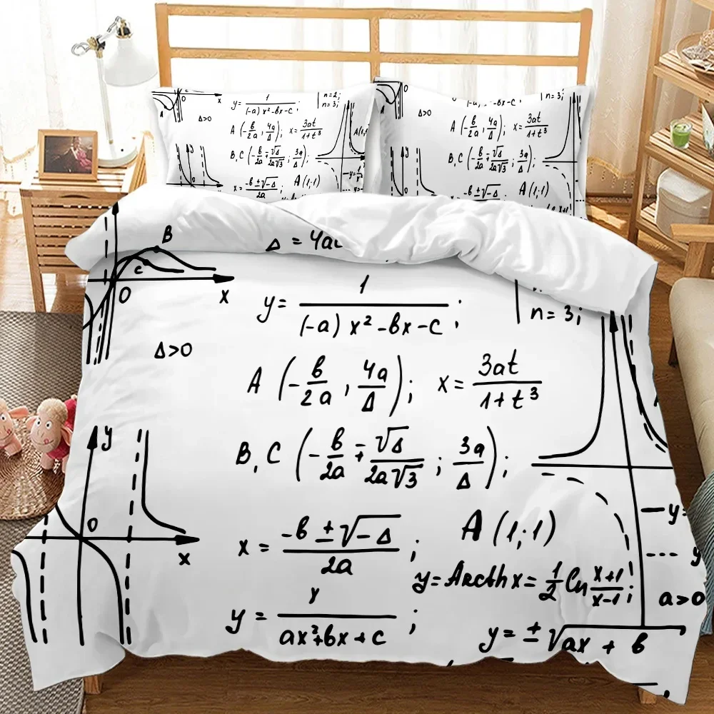 Math Equation Duvet Cover Set Queen Size Mathematics Formula Bedding Set Boy Girl Educational Soft Polyester Comforter Cover