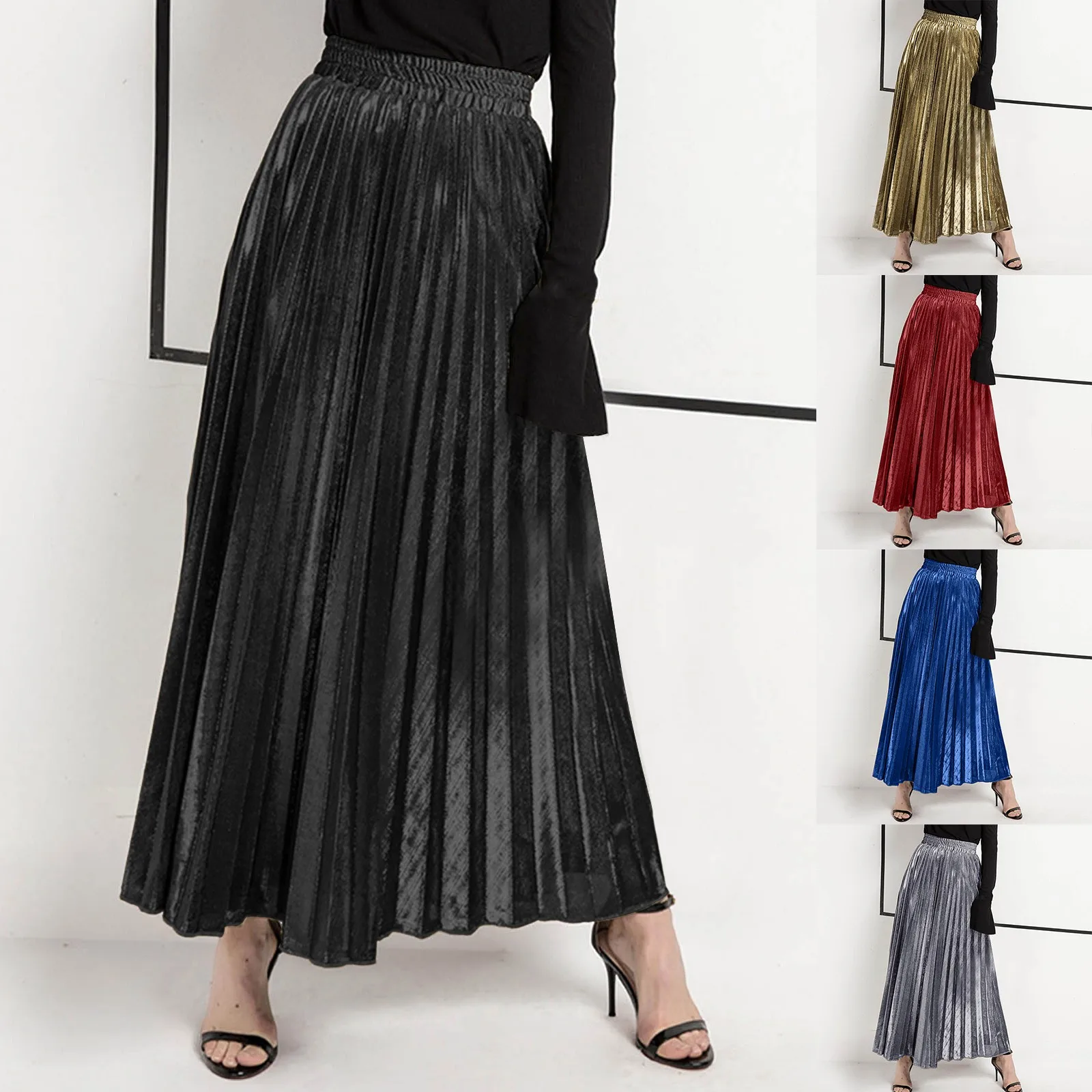 

Spring And Summer New Pleated Skirt Long Skirt European And American Large Size High Plaid Skirt Skirts for Teens