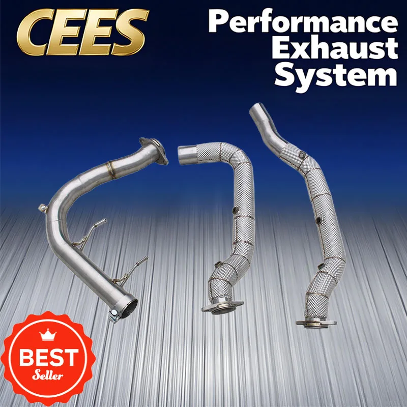 

CEES Stainless Steel Catted Downpipe with Heat Shield for 2015-2019 Ford F150 3.5T - Performance Exhaust System Upgrade