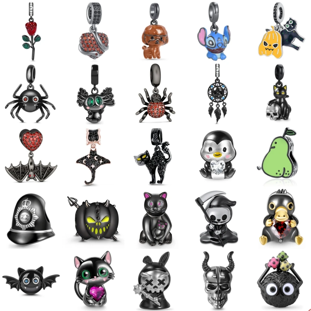

Новый стерлингового серебра 925 пробы, черный котенок-паук, подвеска ley 925, цепочка из бисера, подходит для оригинального браслета-подвески, женские украшения «сделай сам»