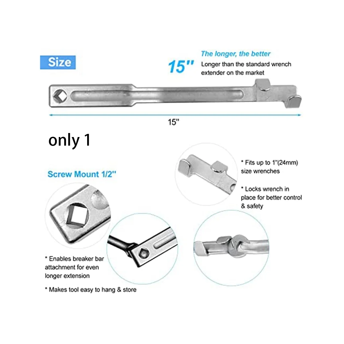 Wrench Extender Tool Bar, 14 in Wrench Extender, Stainless Steel Torque Wrenche Tools for Mechanics, Wrench Extender